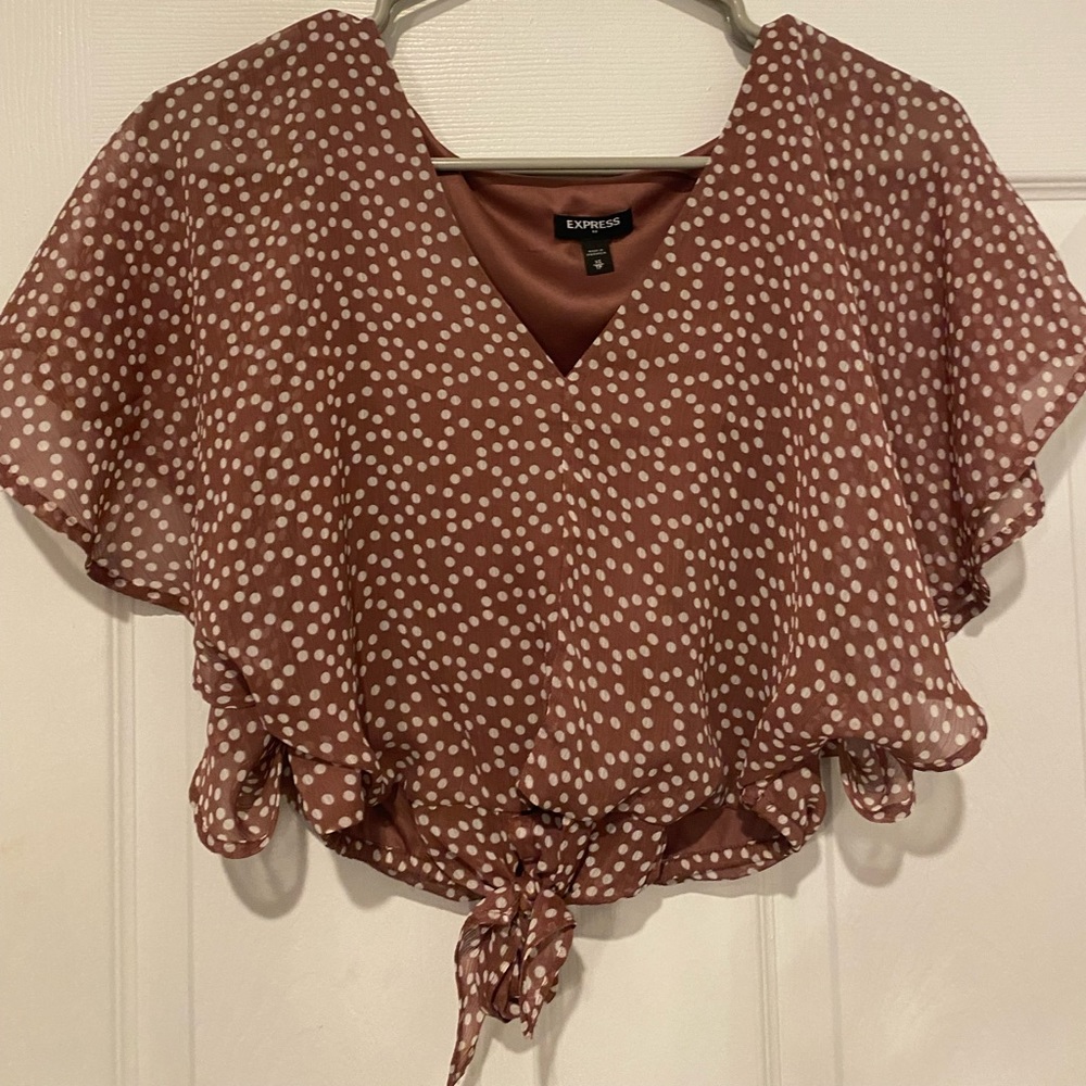 pink pokadot satin shirt from express